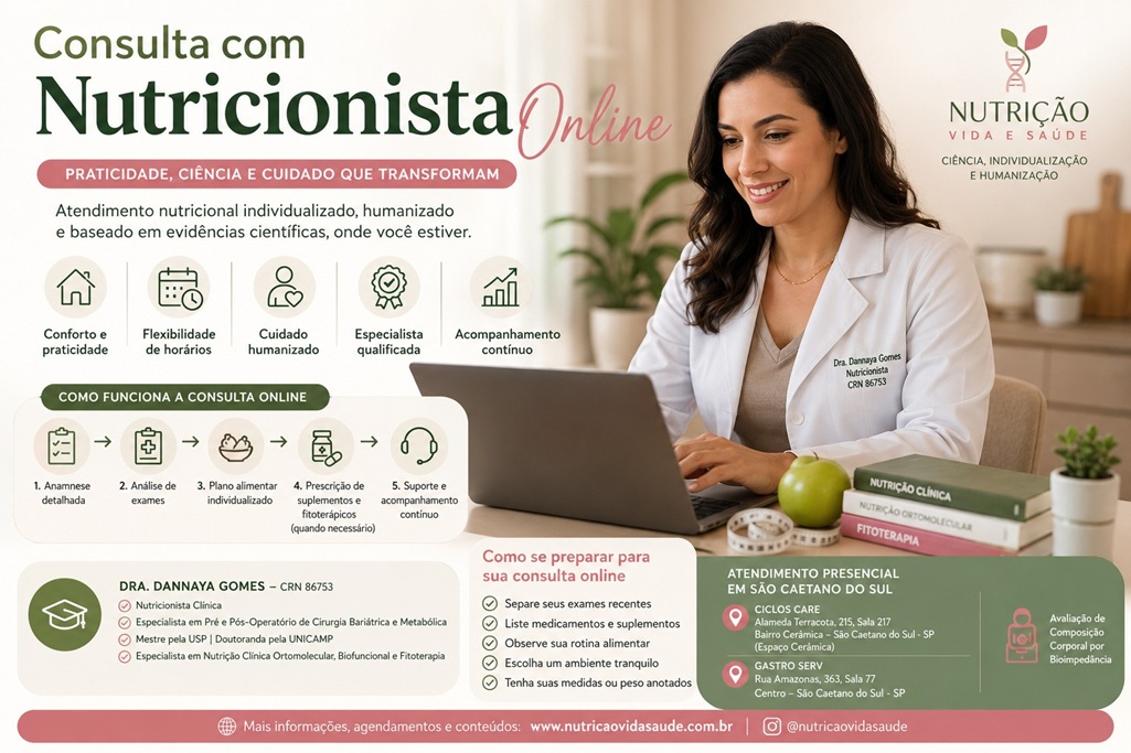 Como Funciona uma Consulta com Nutricionista Online? Vantagens e Como se Preparar em São Caetano do Sul